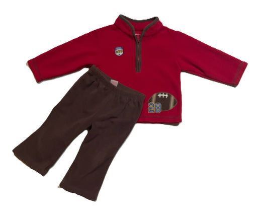 6-9 Boys Carter's Red Football Zip Up Shirt, Carter's Matching Brown Pants