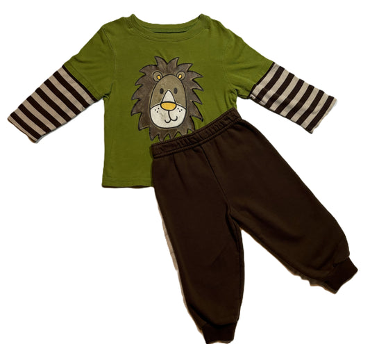 2T Boys Jumping Beans Long Sleeve Lion Shirt, Garanimals Brown Sweatpants