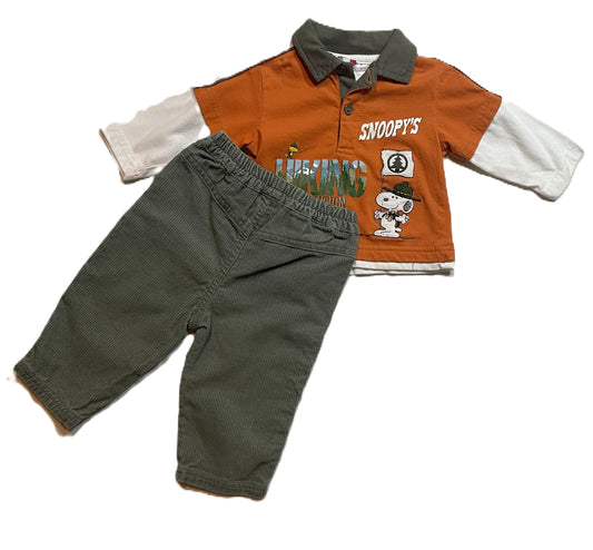 6-9 Boys Snoopy Camping Shirt, Snoopy Corduroy Pants Match Set