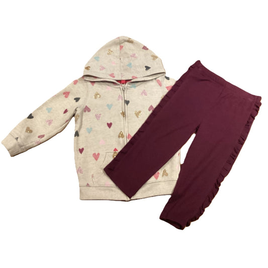 12-18 Girls Jumping Beans Oatmeal Front Zip Sweatshirt w/Hearts, Ruffle Side Leggings