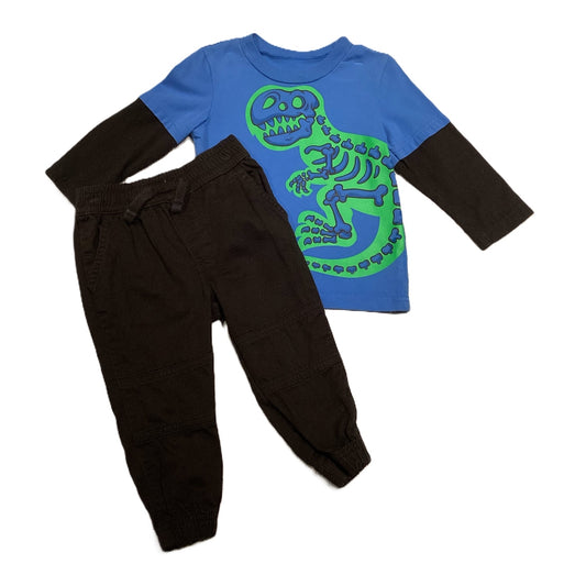 12-18 Boys Circo Blue Layered Dino Skeleton Long Sleeve Tshirt, Garanimals Joggers