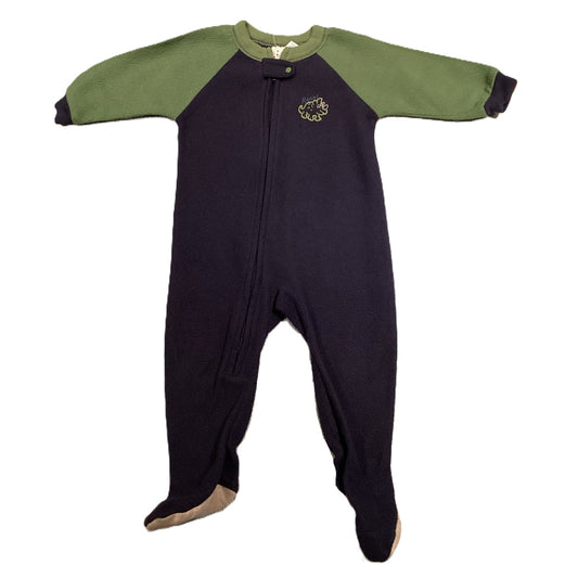 12-18 Boys Gerber Navy w/Green Sleeves Fleece Sleeper