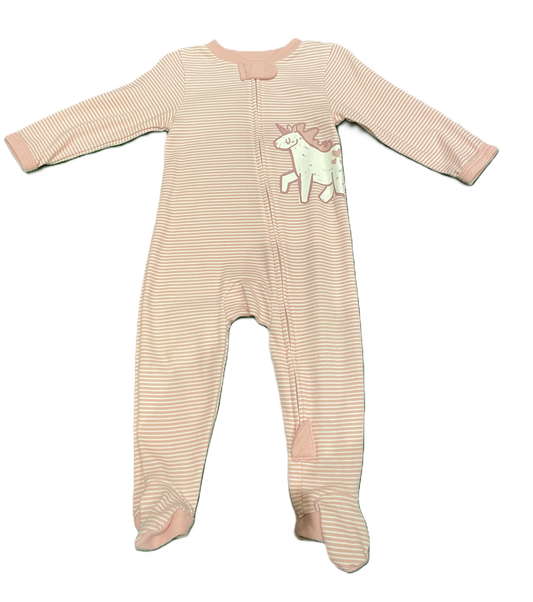 6-9 Girls Lullaby Dusty Rose Stripe Sleeper w/Unicorn