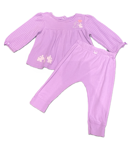 6-9 Girls Child Of Mine Dark/Light Purple Striped Matched Set