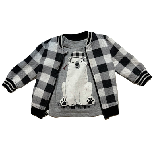 9-12 Boys Wonder Nation Polar Bear T-Shirt, Matching Checkered Quilted Jacket