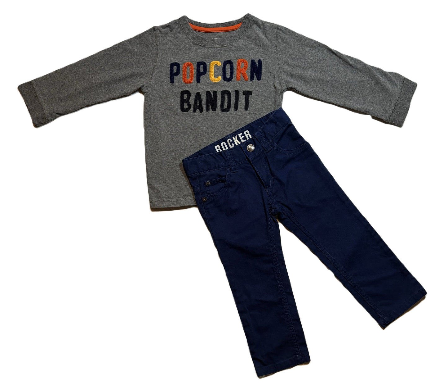 2T Boys Gymboree Popcorn Bandit Long Sleeve Shirt, Old Navy Rocker Pants