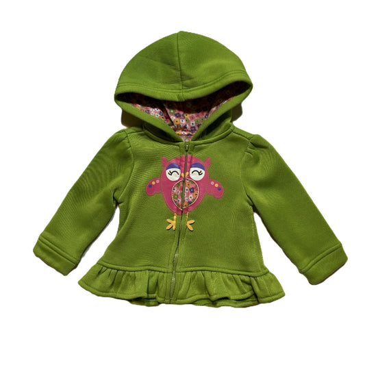 9-12 Girls Kids Headquarters Green w/Owl Front-Zip Sweatshirt