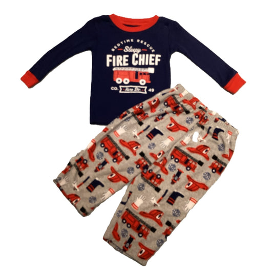 12-18 Boys Carter's Navy/Red Fire Chief Pajamas w/Fleece Pants