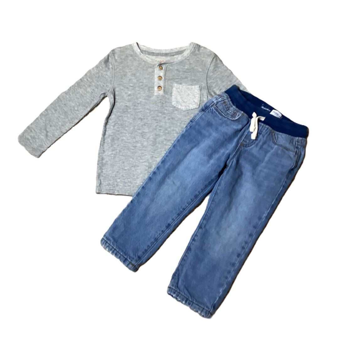 3T Boys Cat & Jack Gray Waffle Henley Long Sleeve, Old Navy Lined Jeans