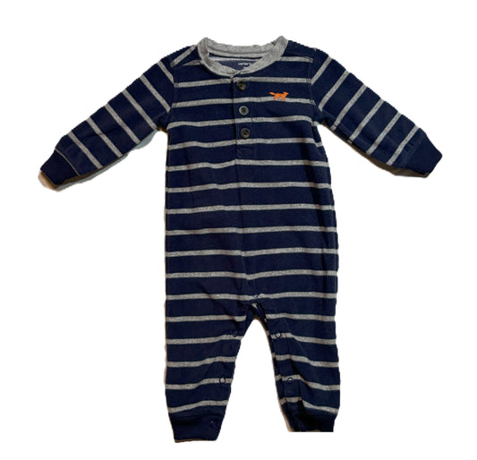 6-9 Boys Carter's Fleece Navy/Gray Striped One Piece