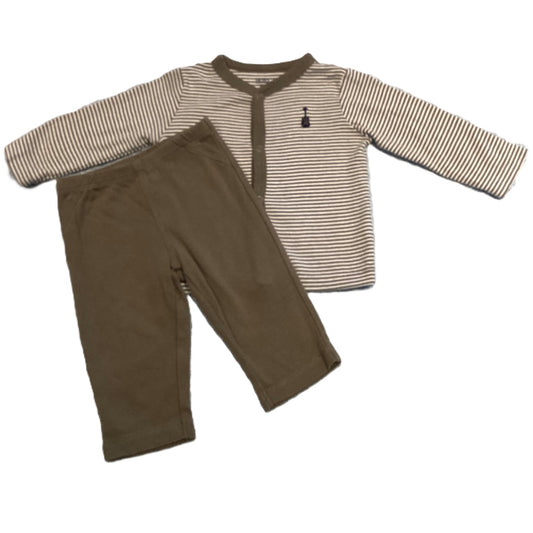 3-6 Boys Carter's Olive Green Striped  Matching Set