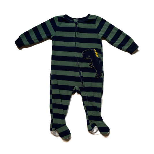 9-12 Boys Absorba Green/Navy Stripe w/Dino Fleece Sleeper