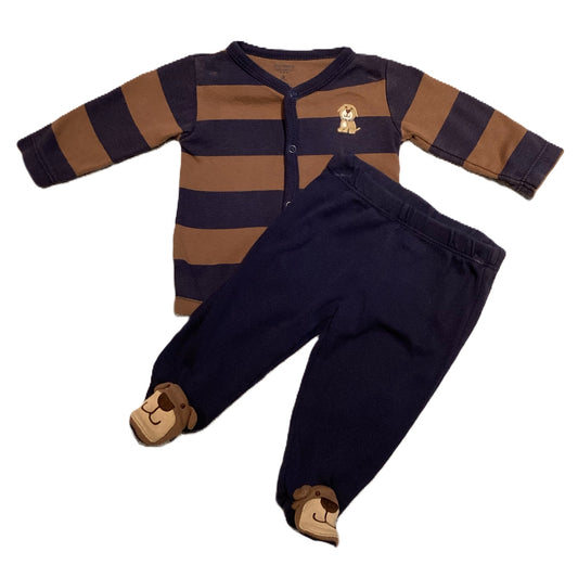 0-3 Boys Carter's Navy/Brown Striped Button Front Matched Set