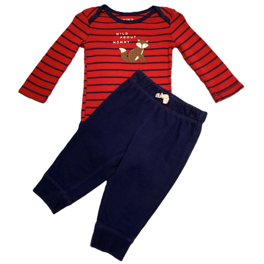 3-6 Boys Carter's Red/Blue Wild About Mommy Long Sleeve Onesie, Matching Pants