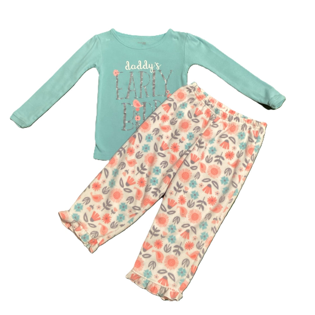 3T Girls Simple Joys Teal Daddy's Early Bird 2 Piece Pajamas