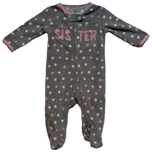 0-3 Girls Carter's Gray Polka Dot Sister Fleece Sleeper